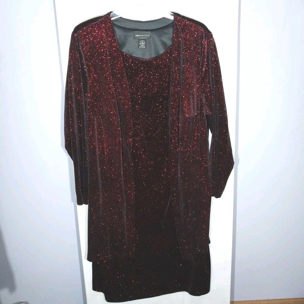 Connected Woman Dress 24W Red Black Glitter Sparkle Overlay Evening Holiday